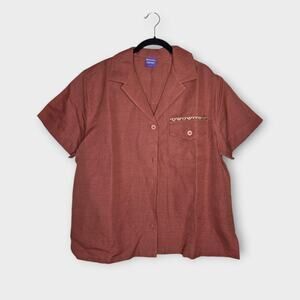 Backcountry Linen Cotton Boxy Embroidered Camp Shirt Rust Men's Medium